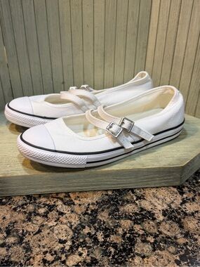 New Converse Mary Jane White Canvas Sneakers with Double Straps 8.5